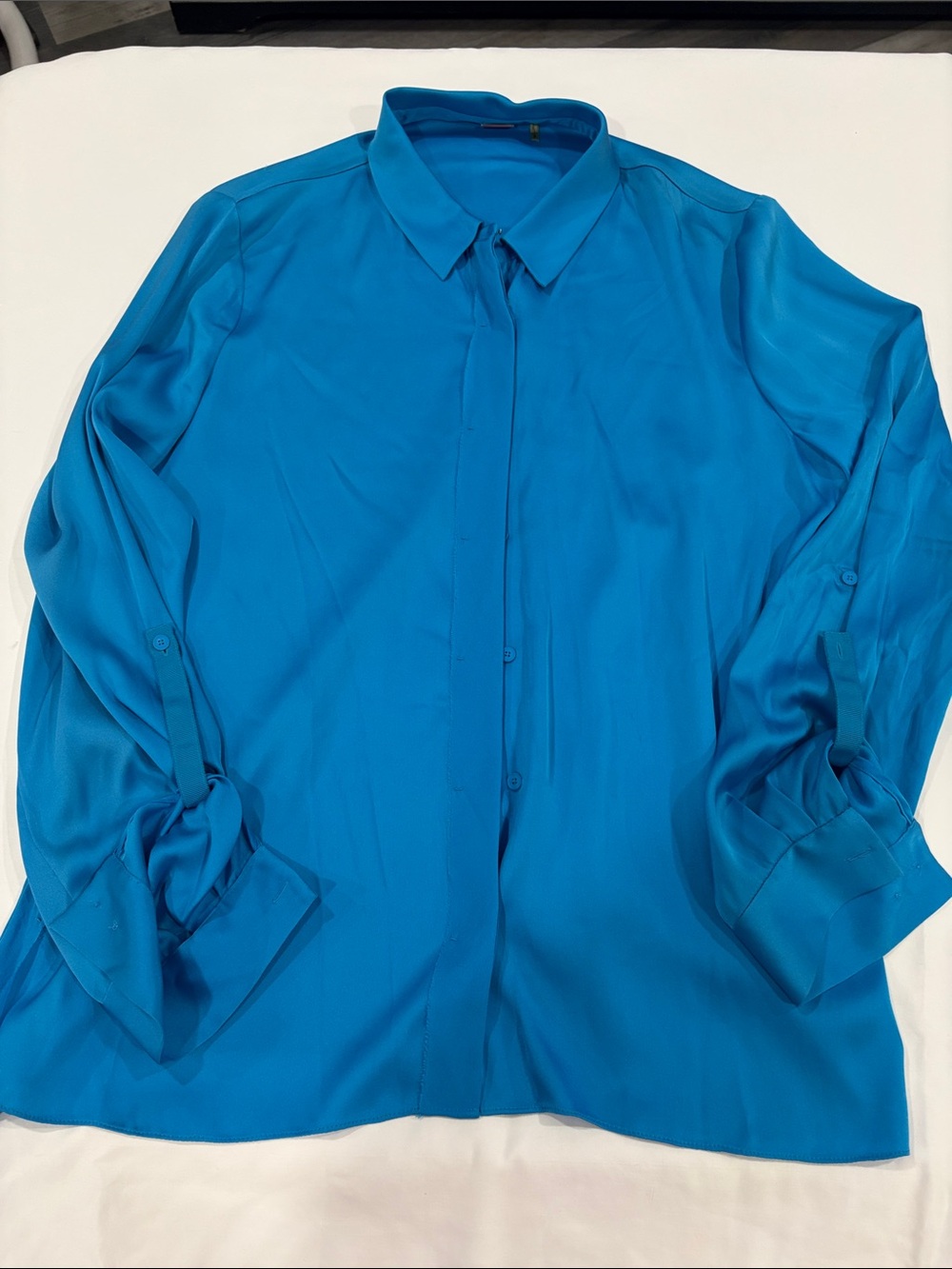 Elie Tahari Bright Teal Blue Silk Button-Front Blouse